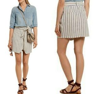 Madewell linen/cotton faux wrap belted skirt.